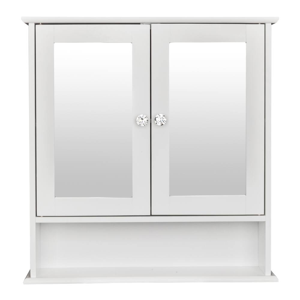 Front. SlickBlue - Double Door Mirror Bathroom Storage Cabinet, Wall-Mounted Organizer for Home - White.