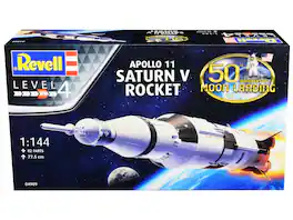 Level 4 Model Kit Apollo 11 Saturn V Rocket "50th Anniversary Moon Landing" 1/144 Scale Model by Revell - White, Black