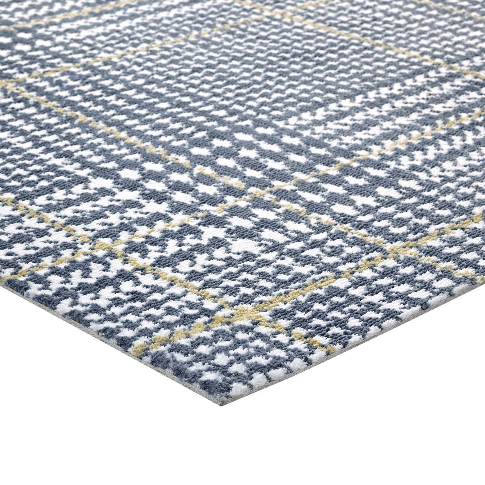 Back. Modway - Kaja Abstract Plaid Area Rug - Ivory Cadet Blue and Citron.