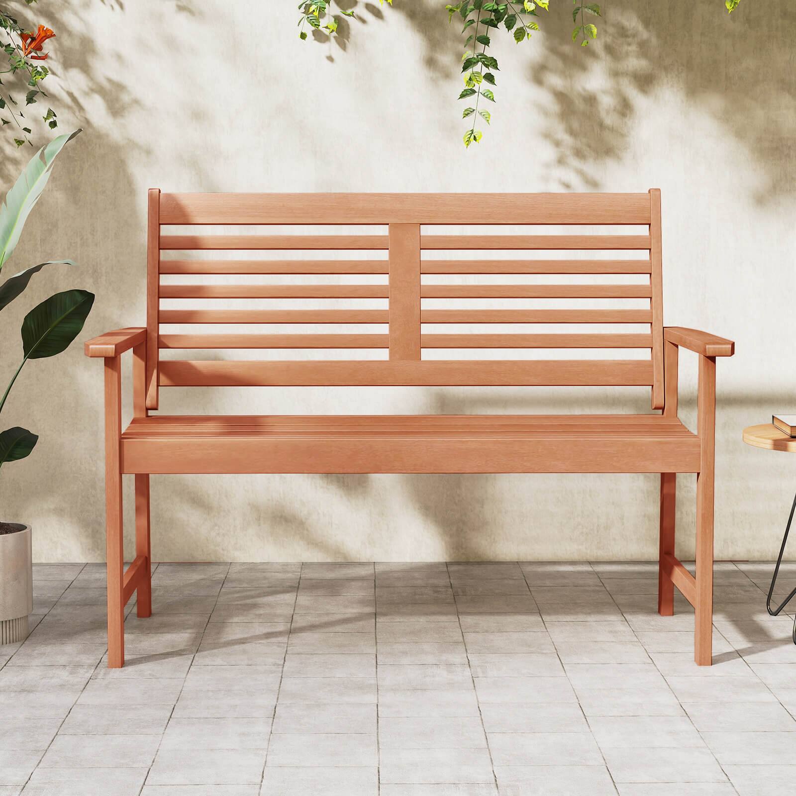 Alt View 4. Costway - Costway Patio Solid Wood Loveseat with Inclined Backrest & Slatted Seat Teak Painting - Orange.