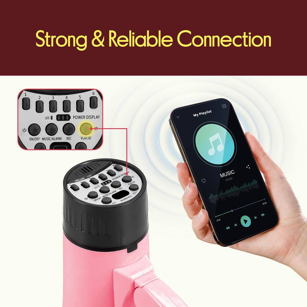 Strong & Reliable Connection

1 2 3 4 5 6

LED POWER DISPLAY

ON/OFF MUSIC/ALARM REC PLAY/BT

My Playlist

MUSIC

Artist