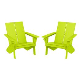 WestinTrends - Riviera Outdoor HDPE Modern Adirondack Chair with Cup Holder (Set of 2) - Lime