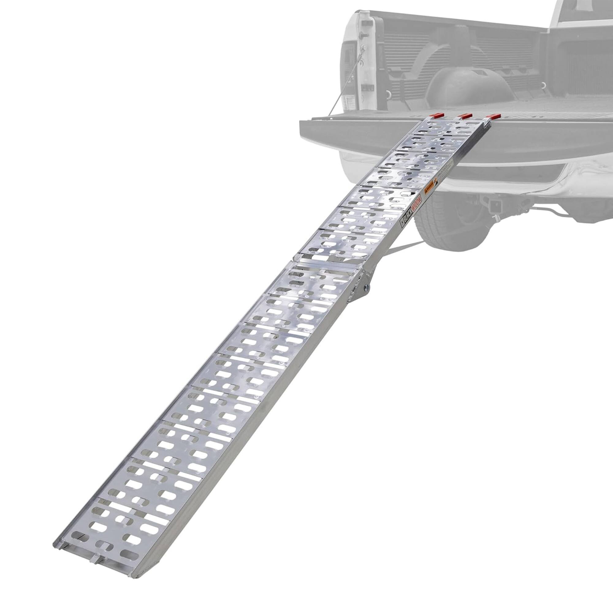 Front. Black Widow - Black Widow Aluminum Folding Motorcycle Ramp Arched Plate, Single Runner, Silver - Silver.