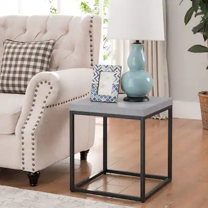 Front. Empire DigiLabs - 18-inch Accent End Table side Table For Living Room Modern Industrial Square Metal And Wood Wood - Grey Marble.