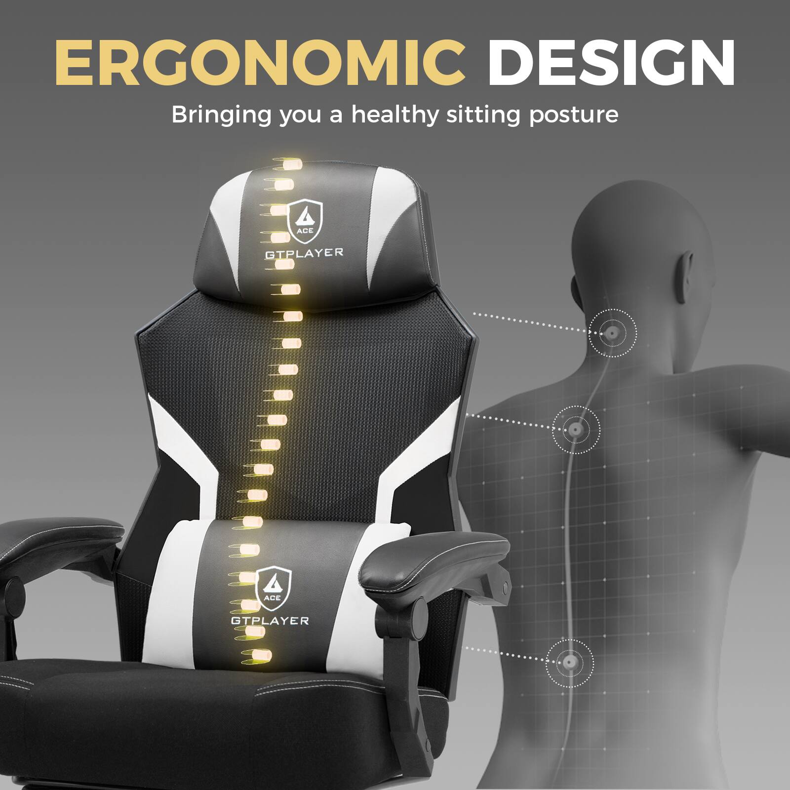 ERGONOMIC DESIGN, Bringing you a healthy sitting posture, ACE GTPLAYER, ACE GTPLAYER