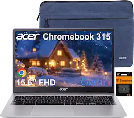 Acer - Upgraded - Chromebook 315 15.6" Full HD Laptop - Intel Celeron N4500 - 4GB LPDDR4X - 64GB eMMC+64GB SD Card - Protective Sleeve – - Silver