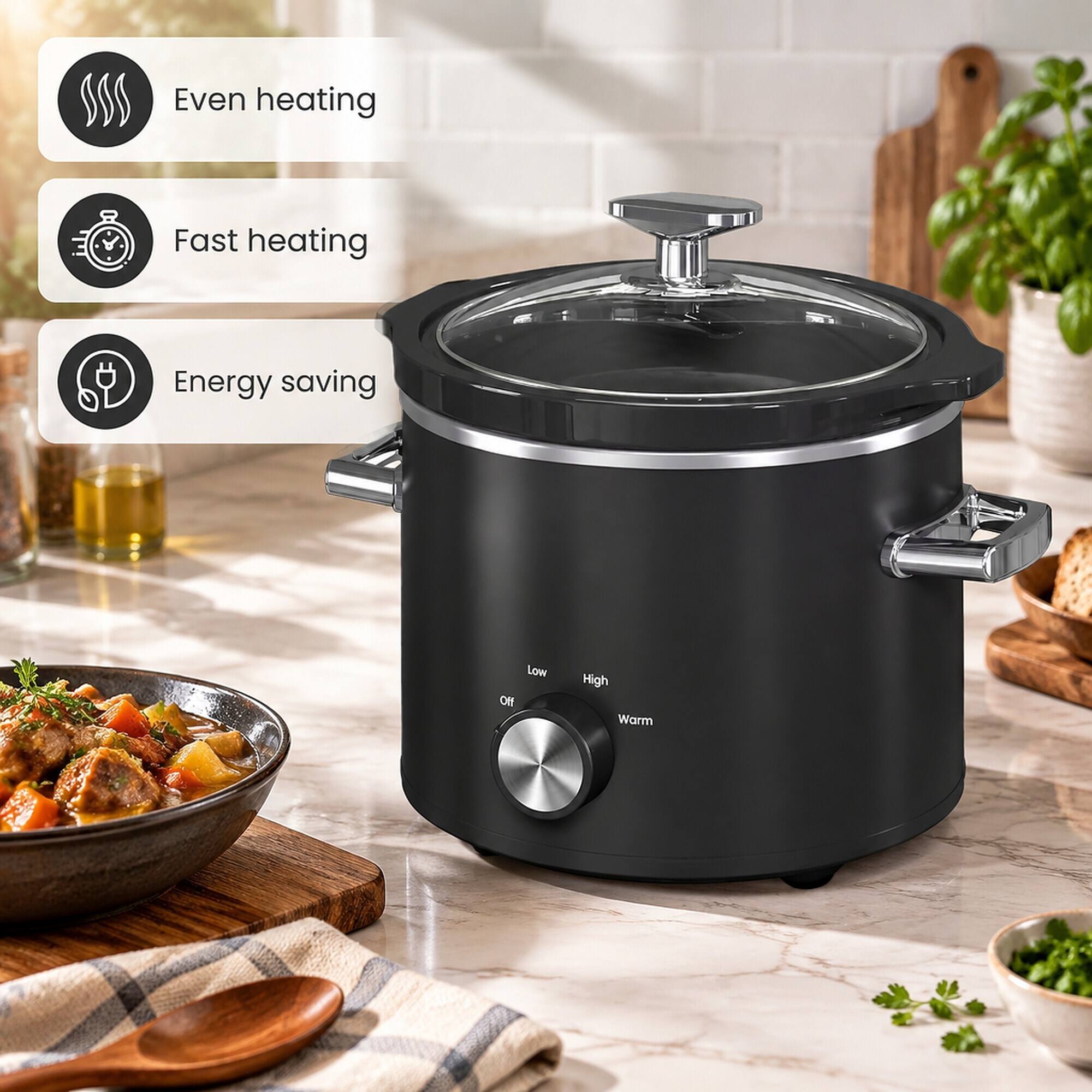 Even heating  
Fast heating  
Energy saving  
Low  
High  
Warm