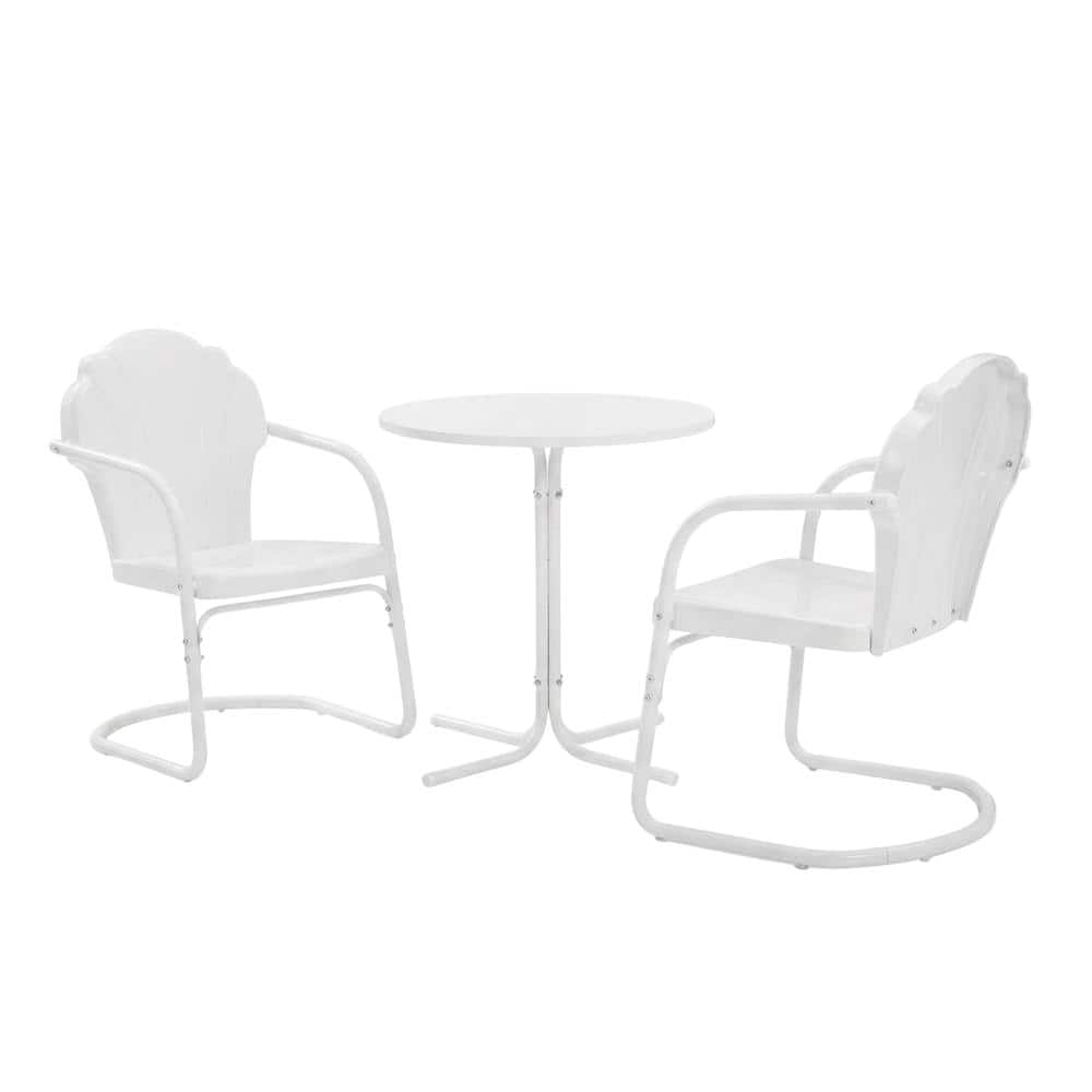 Crosley Furniture - Tulip 3Pc Retro Outdoor Bistro Set - Bistro Table & 2 Chairs - White Satin