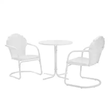 Front. Crosley Furniture - Tulip 3Pc Retro Outdoor Bistro Set - Bistro Table & 2 Chairs - White Satin.