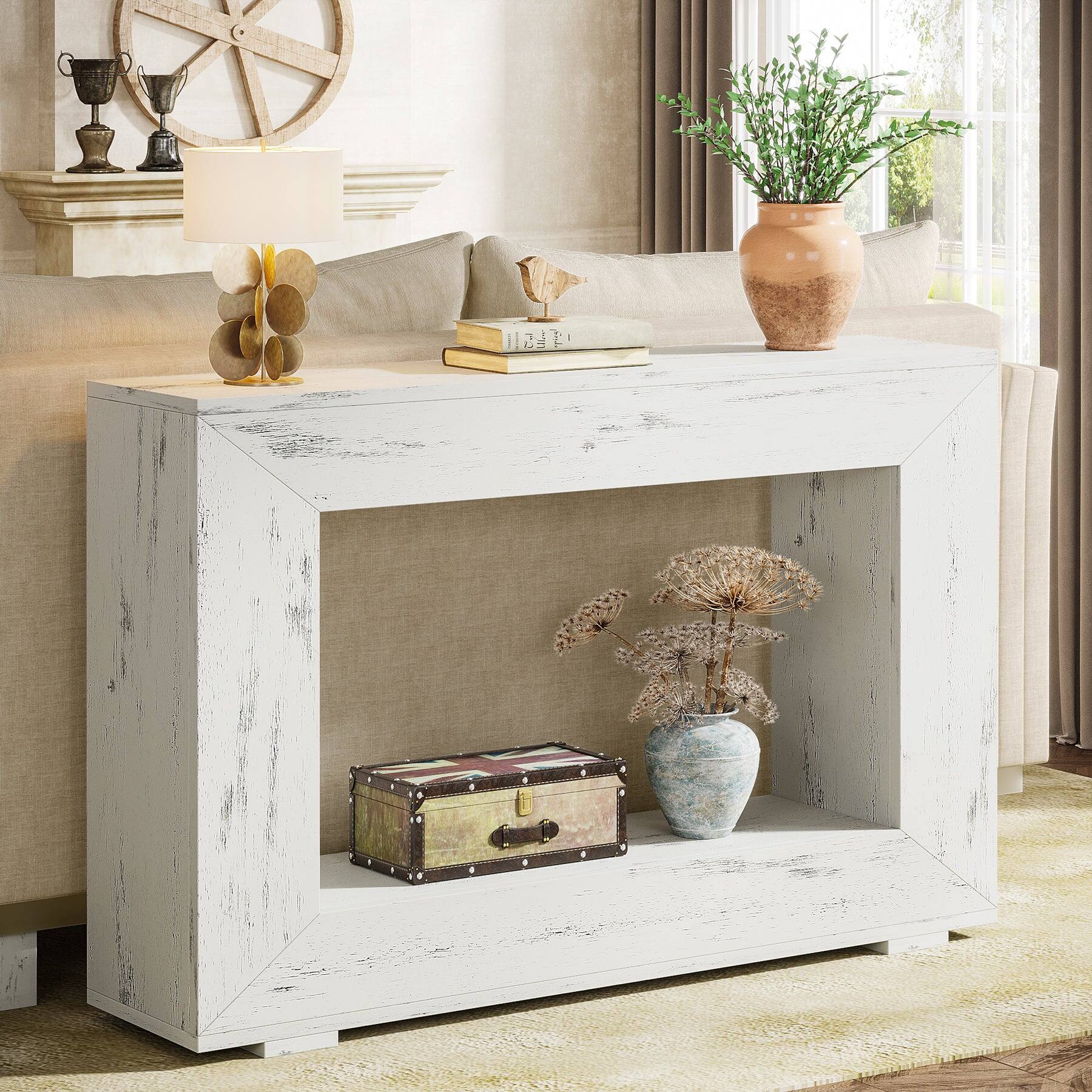Alt View 2. Tribesigns - Farmhouse Console Table with Engineered Wood Construction and Rectangular Top for Entryway - White.