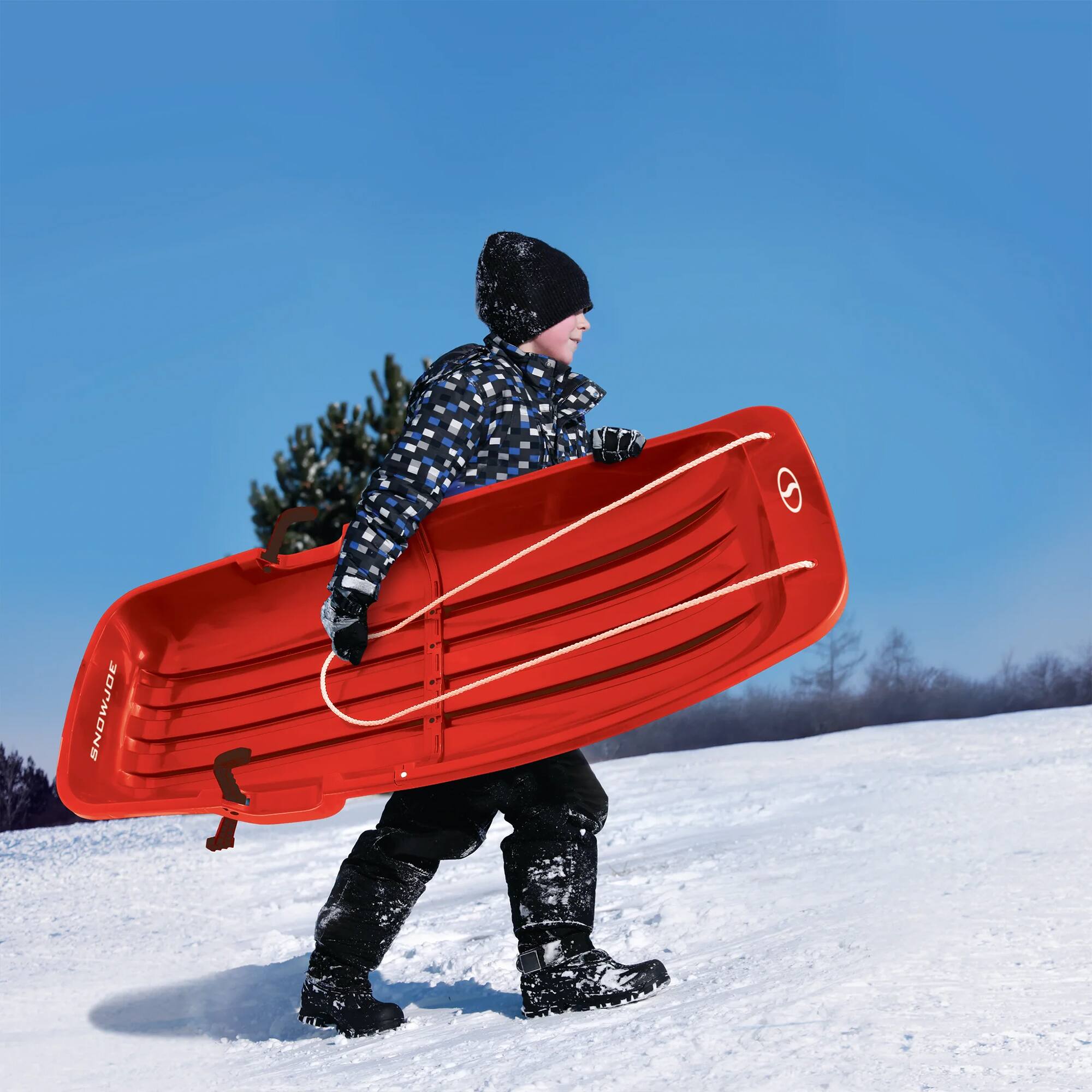 Alt View 7. Snow Joe - Snow Joe Plastic Snow Sled, 48” Sledding Toboggan Board w/ Handles, SJ-SLD48-RED - Red.