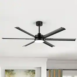 Breezary - 65" Ceiling Fan with 6 Aluminum Blades, 3-Color Light, 6-Speed DC Motor, Remote Control with Memory Function - Matte Black