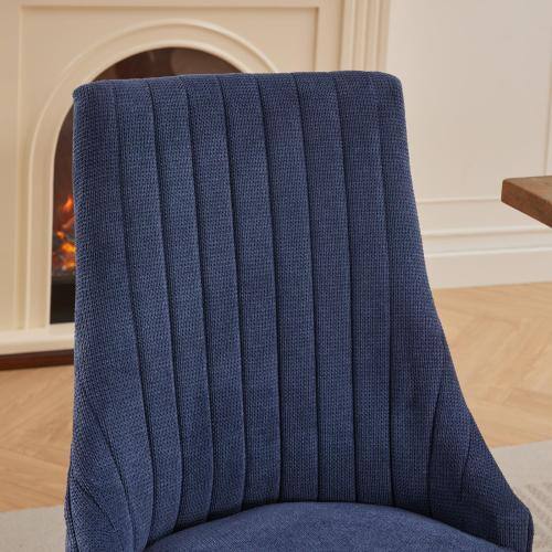 Alt View 4. LUCKY ONE - Assembled Channel Back Dining Chair Set of 2 with Curved Solid Wood Legs High Back Upholstered - Blue.