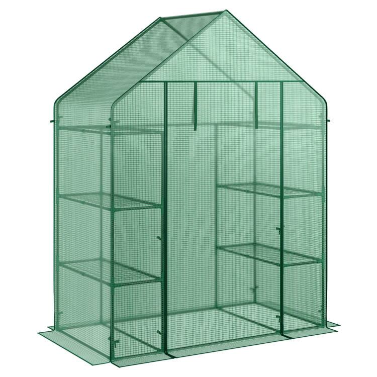Front. SlickBlue - Portable Walk-In Plant Greenhouse 4-Tier with 8 Shelves for Home Garden - Green.