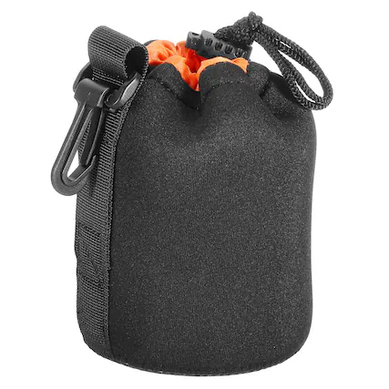 Front. Unique Bargains - Camera Lens Bag, 1pc 3.3"x5.5" Drawstring Pouch with Thick Neoprene for DSLR Lens, Water Coffee Cups - Black Orange.