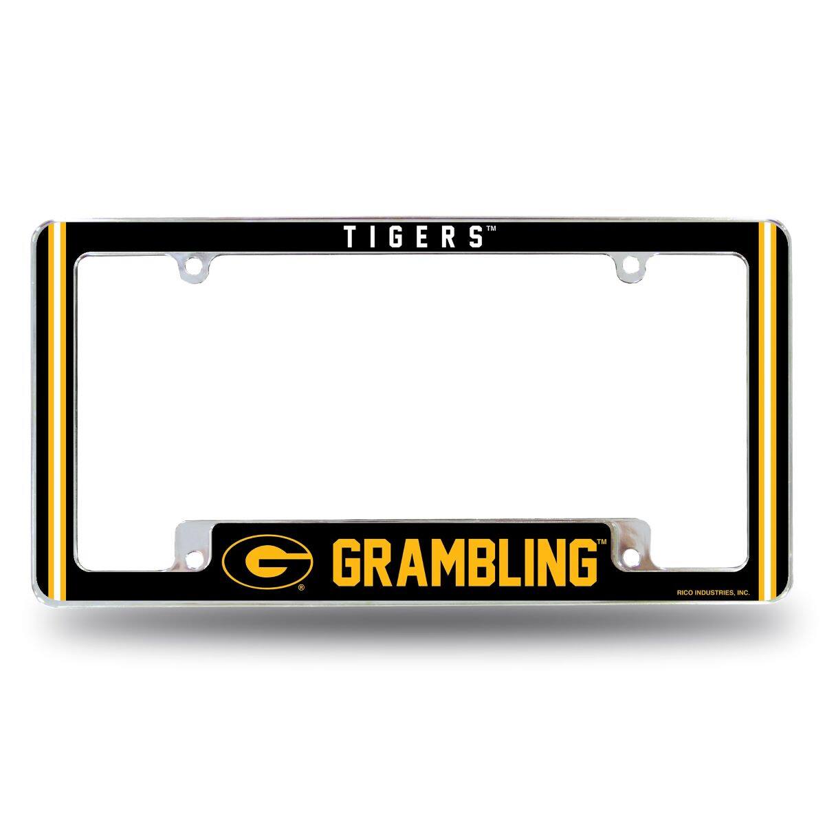 Grambling State Tigers Chrome Metal License Plate Frame with Full Frame Team Color Graphics