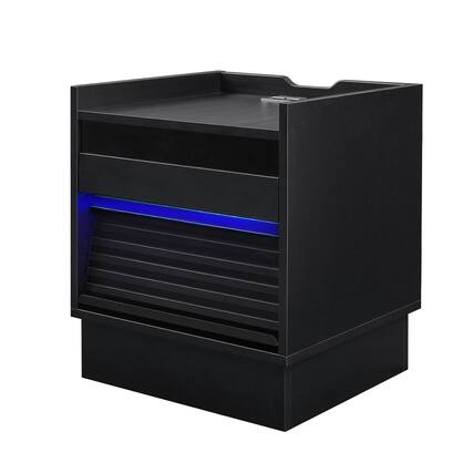 Front. Spaco - Spaco Mid Century Modern Nightstand with Charging Station & LED Lights - 2 Drawers, Ideal for Bedroom/Living Room - Black.