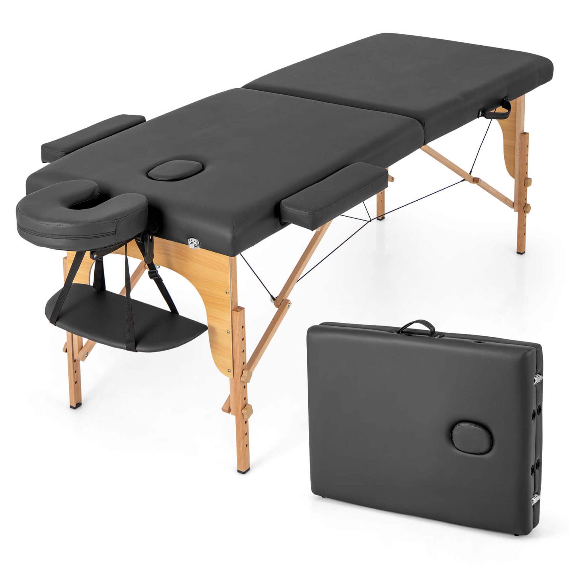 Costway - 84" Portable & Foldable Massage Salon Spa Facial Care Tattoo Bed with Carrying Bag - Black