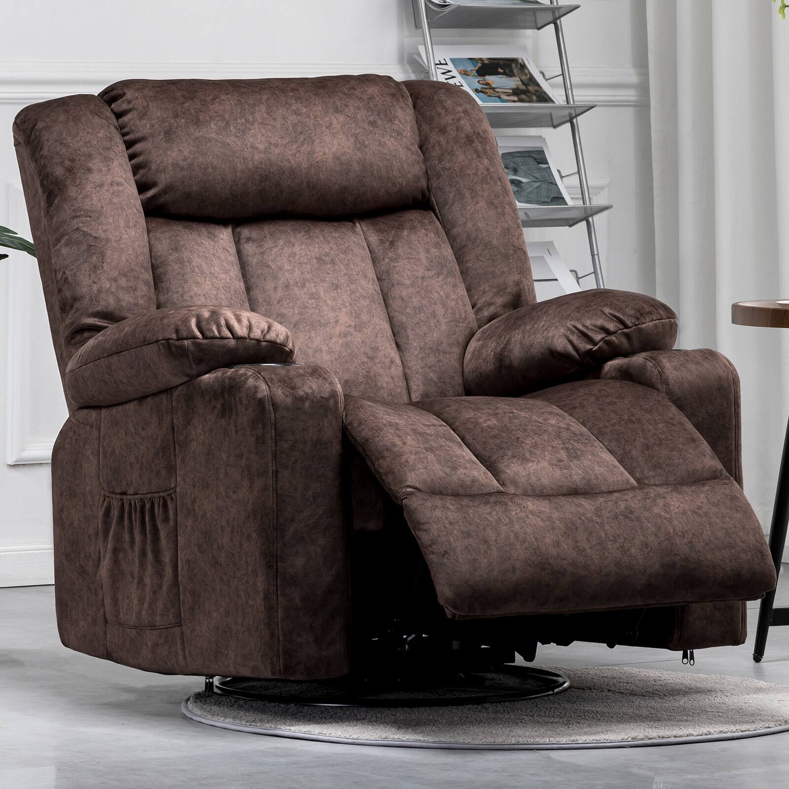 Front. CloudRest Pro - Recliner Chair with Cup Holders 361° Swivel Rocker Glider Recliners,Brown - Brown.