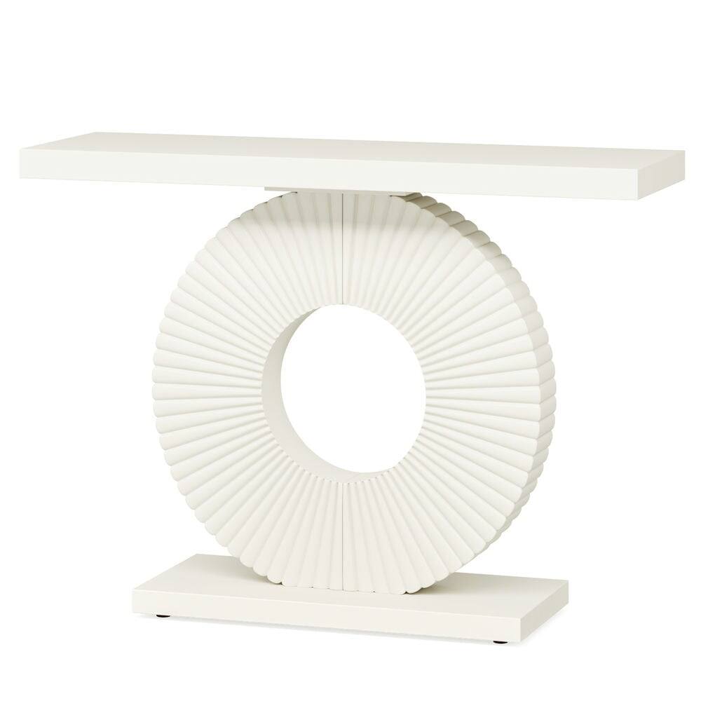 Alt View 1. Kadyn - Entryway Table, Console Sofa Table,Modern Console Table 40" Wood Sofa Table with Geometric Base,White - White.