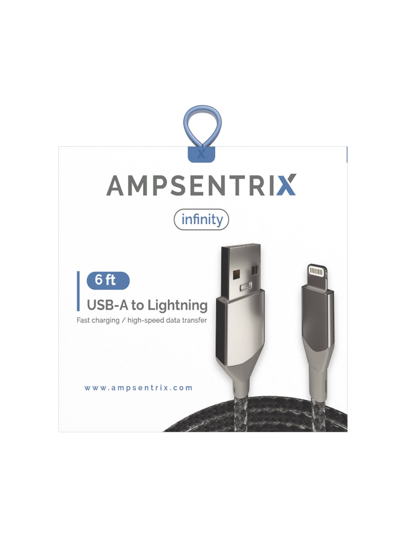 AMPSENTRIX infinity  
6 ft USB-A to Lightning  
Fast charging / high-speed data transfer  
www.ampsentrix.com