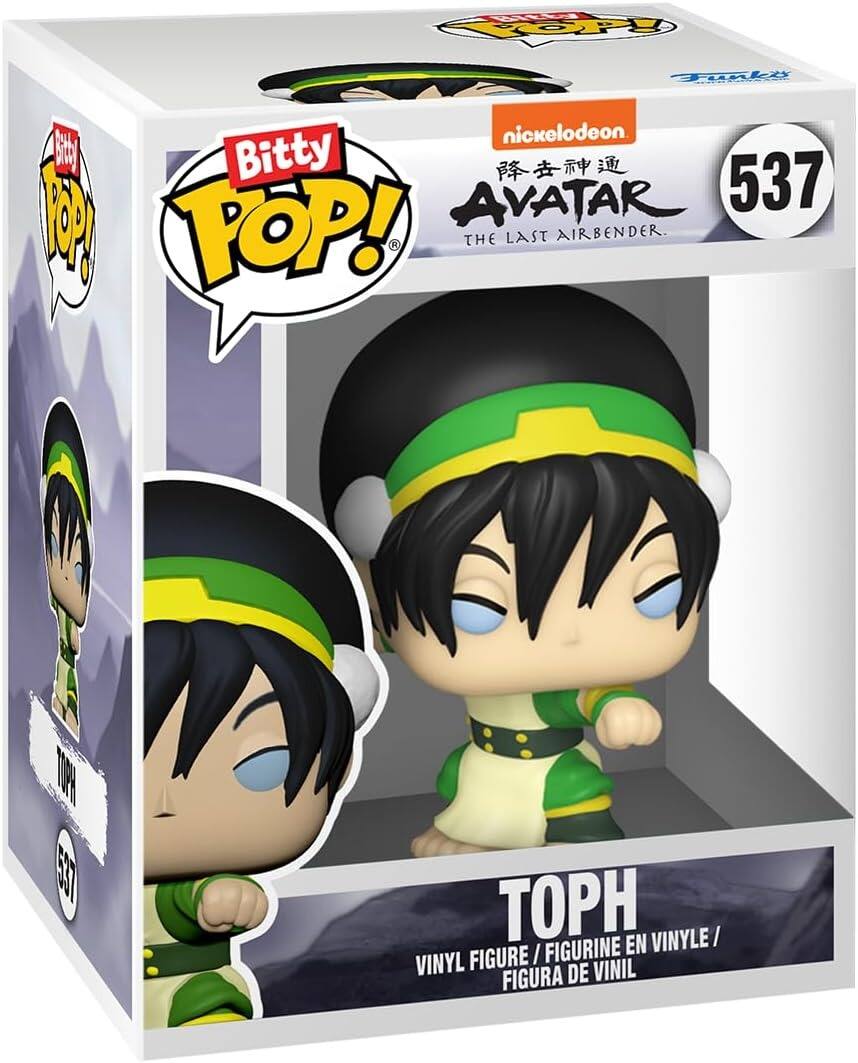 Bitty POP!  
Funko  
nickelodeon  
Darty Bitty  
AVATAR 537  
POP! THE LAST AIRBENDER.  
TOPY 5331  
TOPH EN VINYLE / VINYL FIGURE / FIGURINE FIGURA DE VINIL