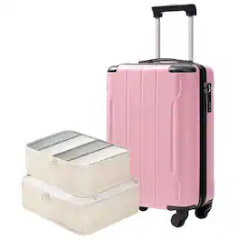 BreeBe - 20-Inch Hardshell Carry-On Luggage, Built-in TSA Lock, 2 Packing Cubes - Pink