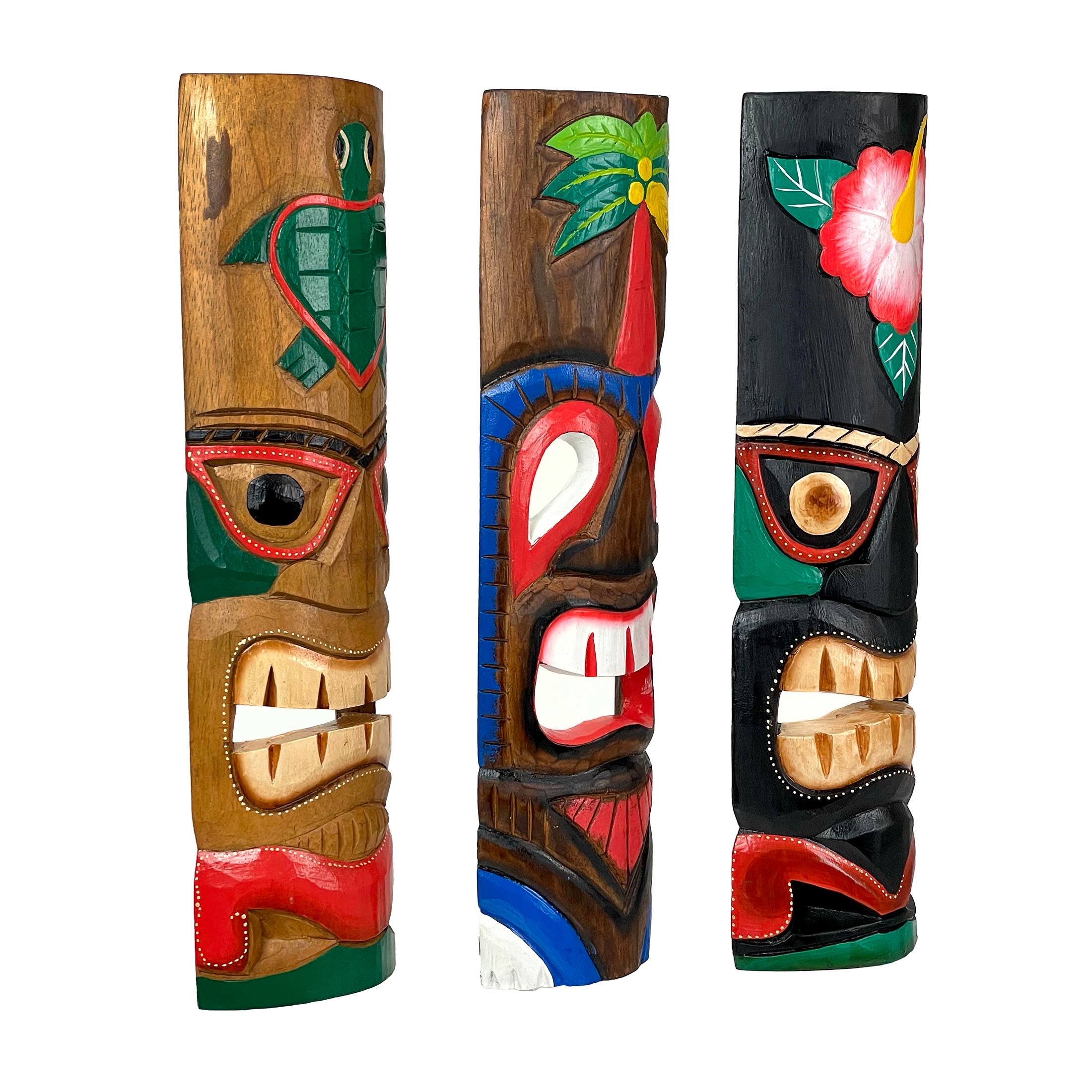 Alt View 1. Zeckos - Set of 3 Colorful Hawaiian Island Style Wooden Tiki Wall Masks 20 Inches High - Multicolored.