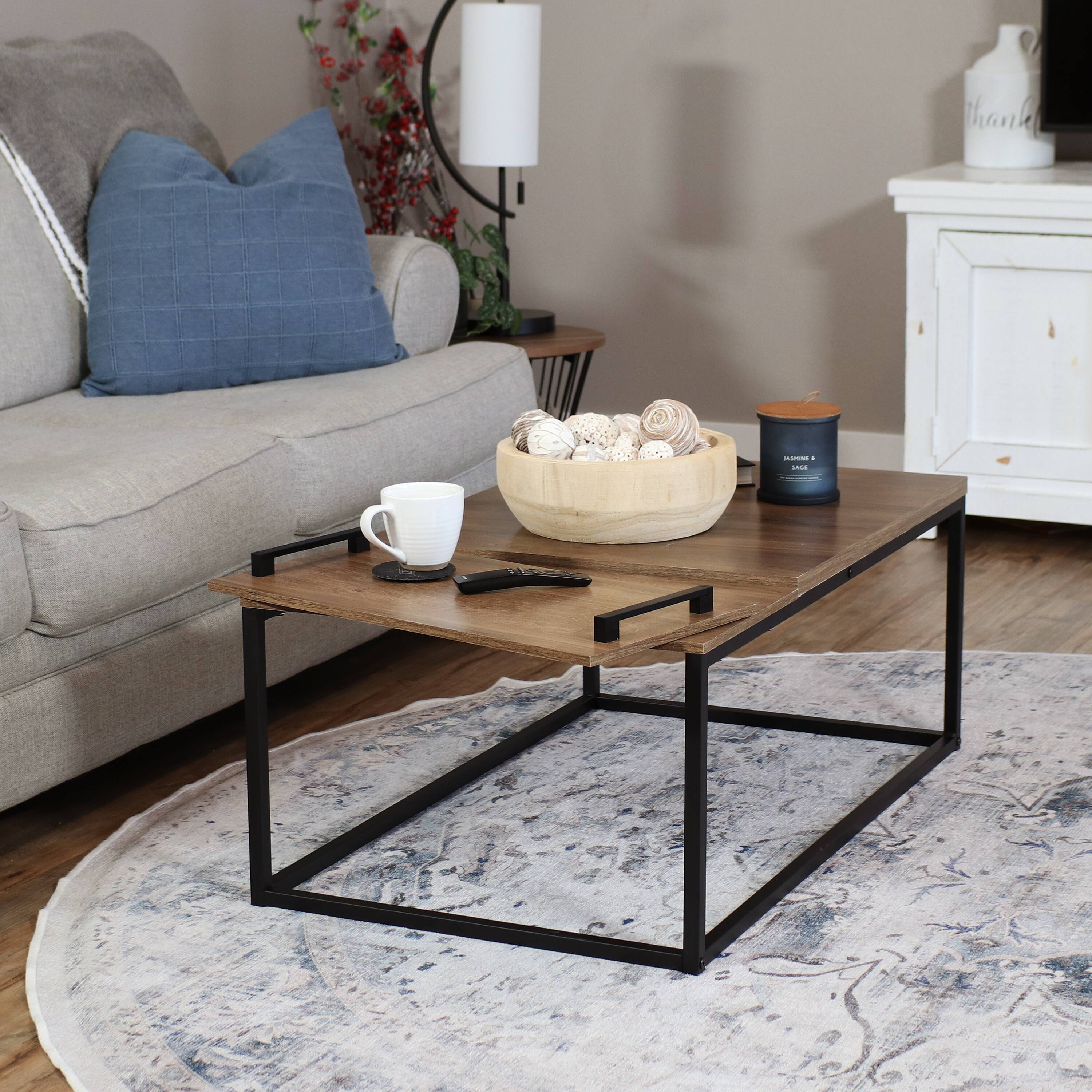 Alt View 3. Sunnydaze - Industrial Coffee Table with Removable Serving Tray - 16 in H - Brown.