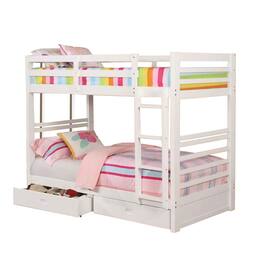 Manhattan Lane - Transitional Twin Over Twin Bed with Attached Ladder and Drawers, White - White