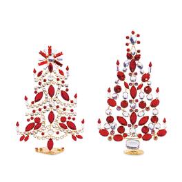 BreeBe - Jeweled Metal Christmas Tree (Set of 2) - Gold, Red
