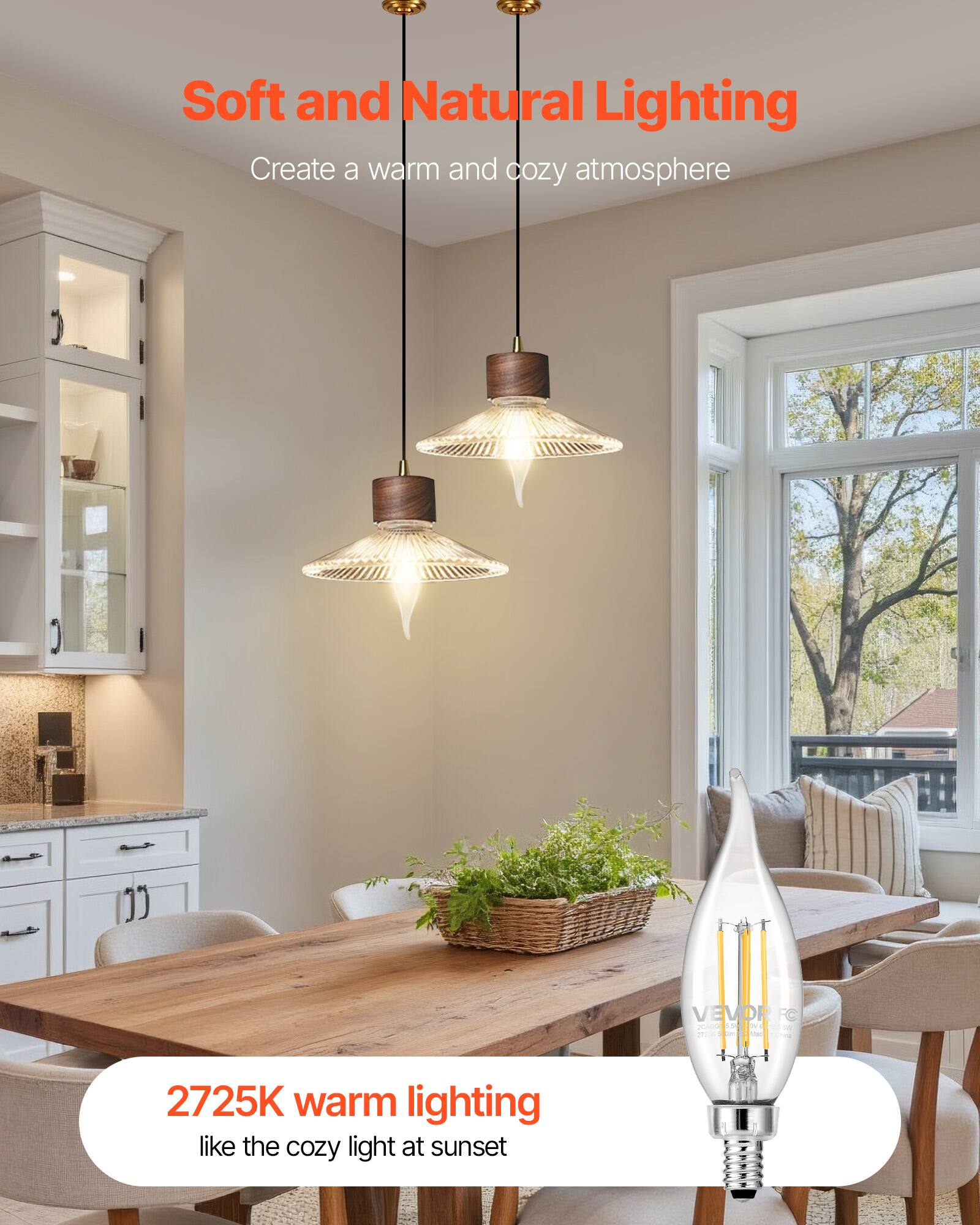 Soft and Natural Lighting  
Create a warm and cozy atmosphere  

2725K warm lighting  
like the cozy light at sunset