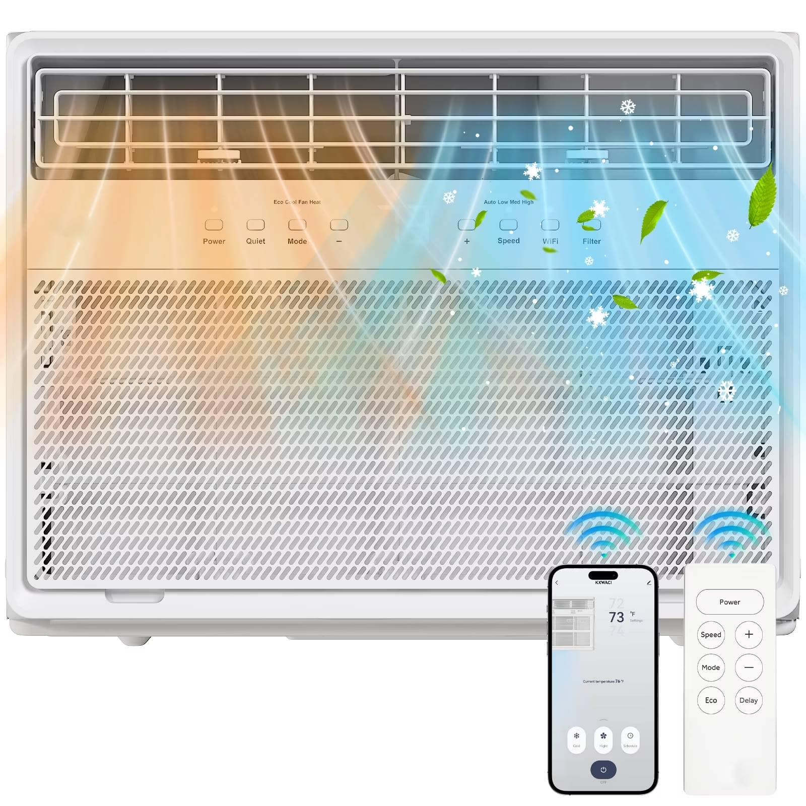 Winado - 8000 BTU Window Air Conditioner and Heater, 4-in-1 AC Unit Cool, Heat, ECO, Fan, Timer w/Wifi APP & Remote Control 115V - White