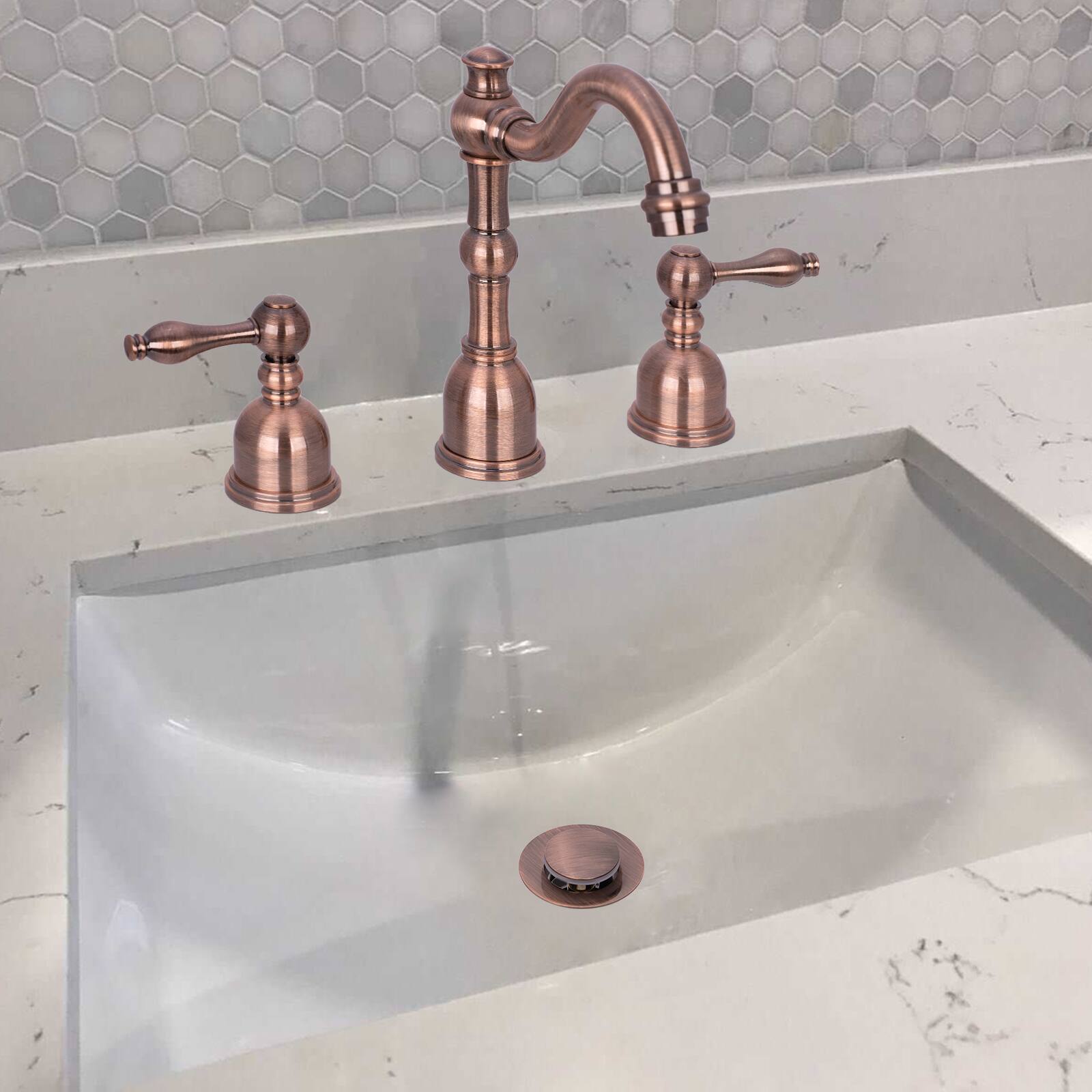 Alt View 3. Akicon - Akicon Pop-Up Bathroom Sink Drain Stopper With Overflow in Antique Copper - Antique Copper.