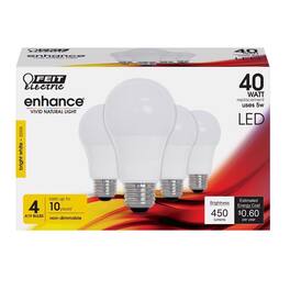 FEIT ELECTRIC - Enhance A19 E26 (Medium) LED Bulb Bright White 40 Watt Equivalence 4 pk