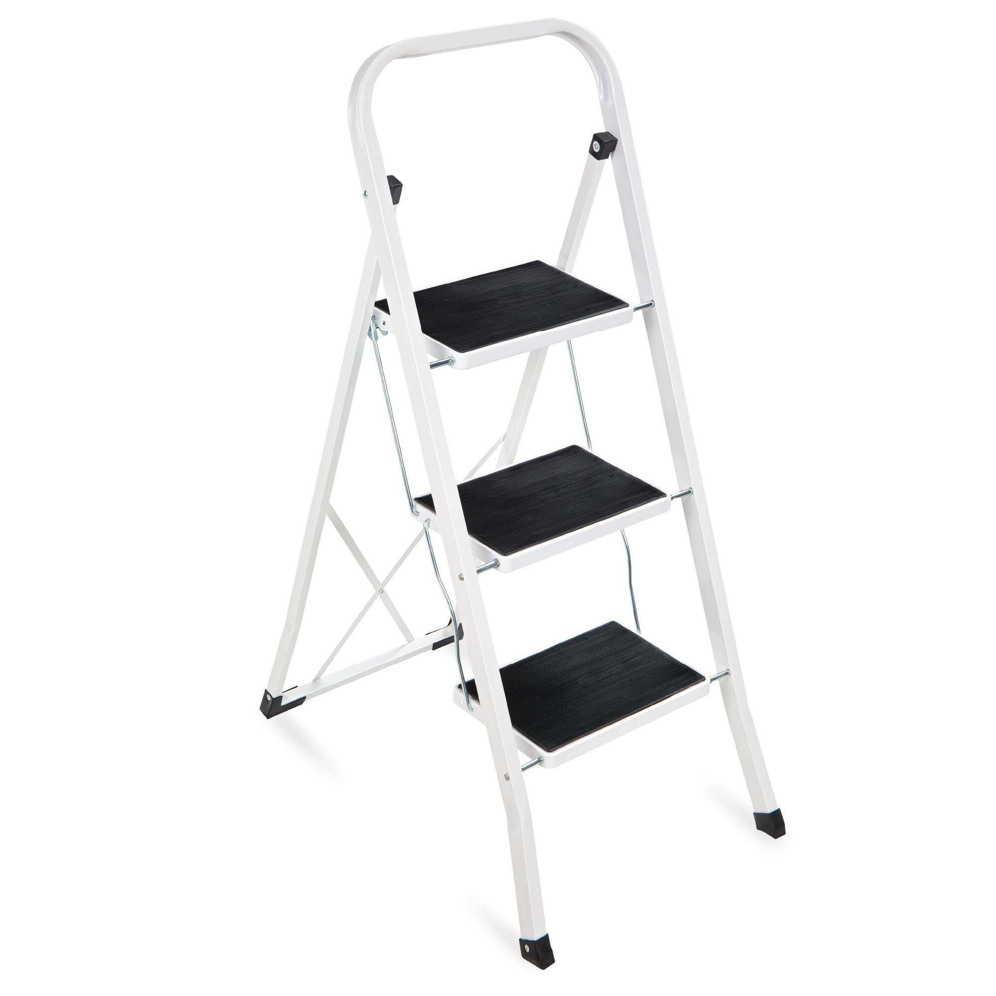 Front. Best Choice Products - Best Choice Products 3 Step Ladder Folding Lightweight Step Stool for Home w/ Non-Slip Feet, Padded Steps, 330lb White - White.