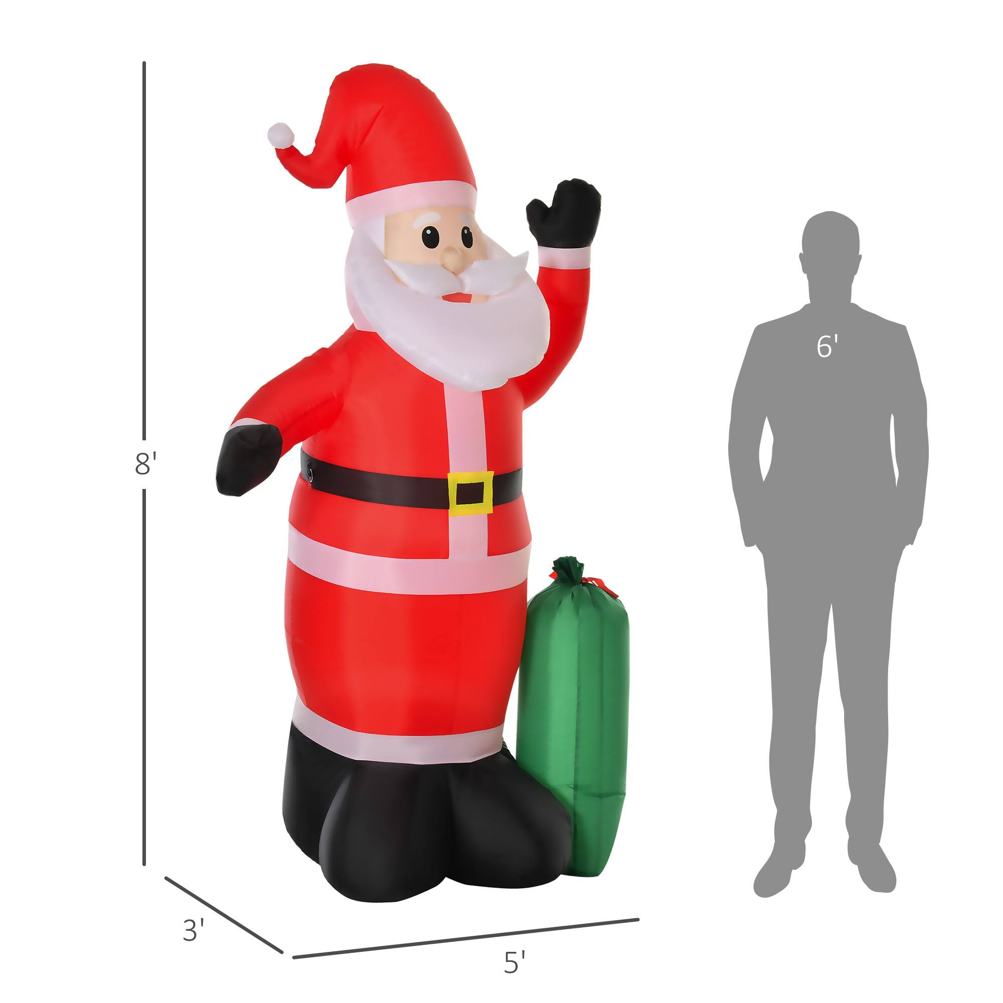 Alt View 2. Homcom - 8ft Christmas Inflatables Santa with Toy Bag, Outdoor Blow-Up Yard Decor with LED Lights - red,white,green.