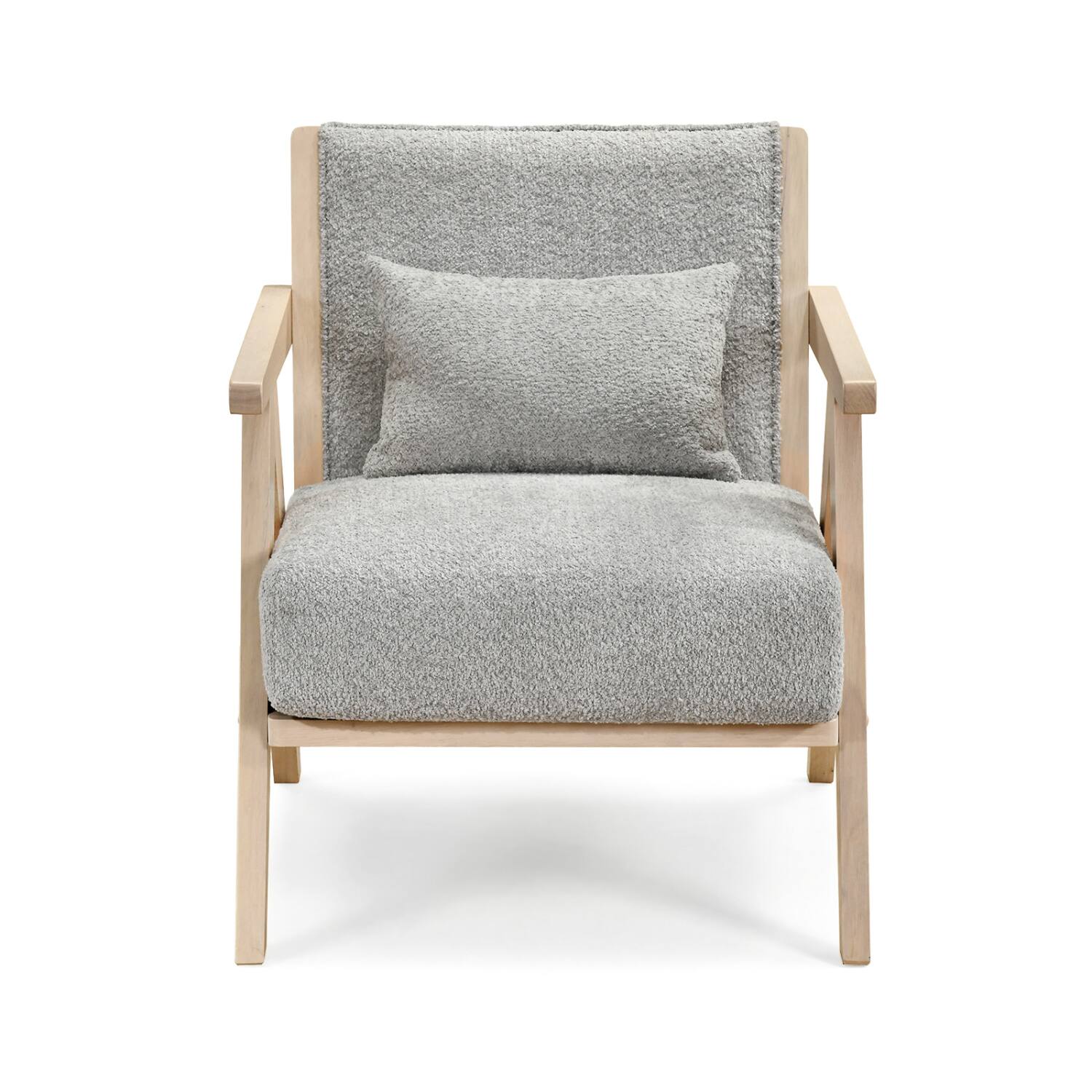 Left. WELLFOR - Mid-Century Modern Artificial Leather Accent Chair with Rubber Wood Frame - Gray.
