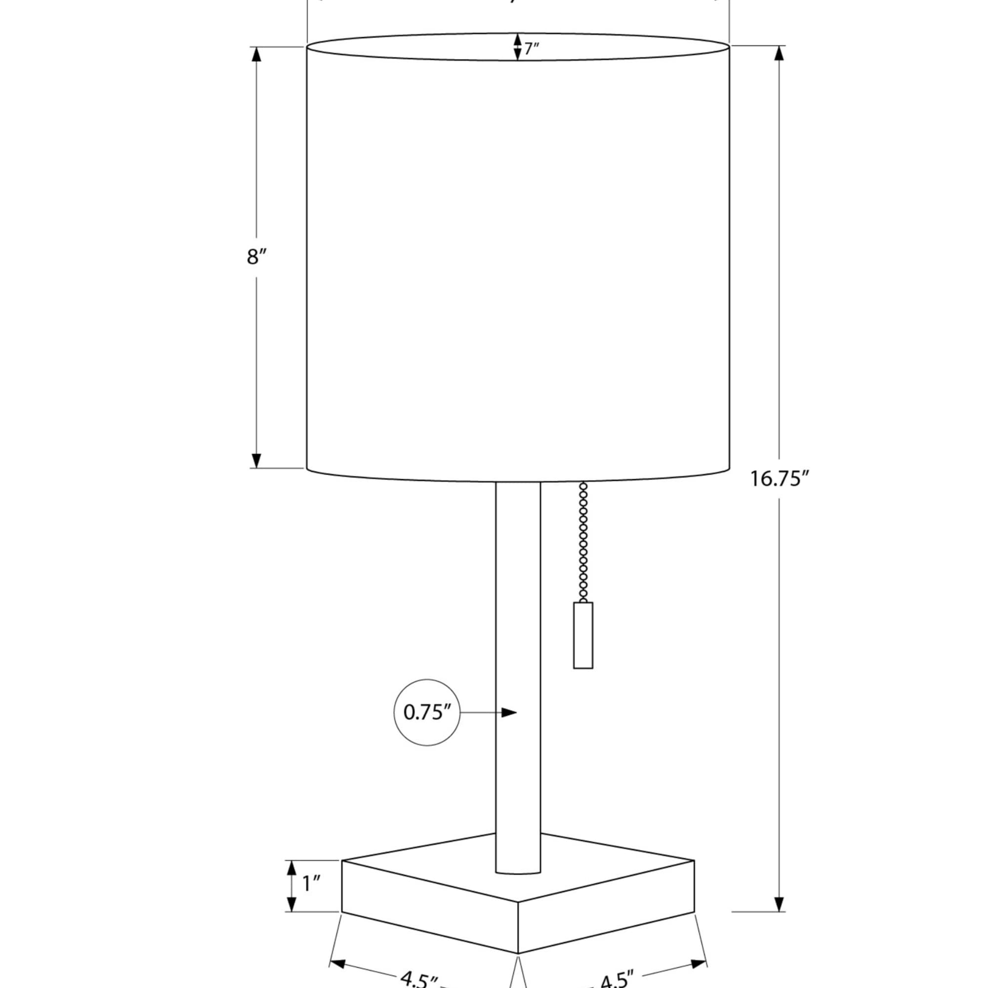 A 7" 8" ............. 16.75" 0.75" 1" 4.5" 4.5"