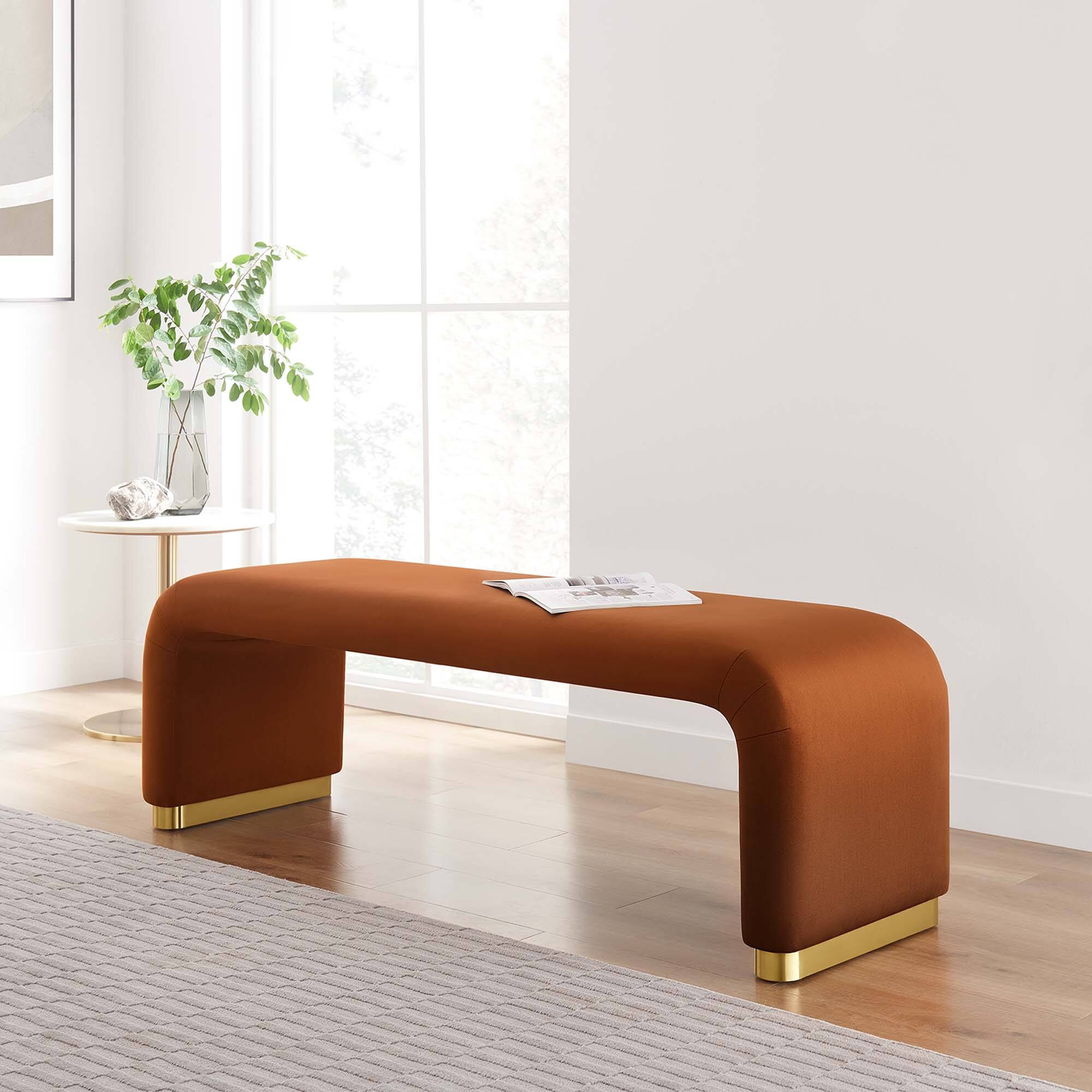 Alt View 4. Modway - Koda Performance Velvet Waterfall Long Bench by Modway - Red.