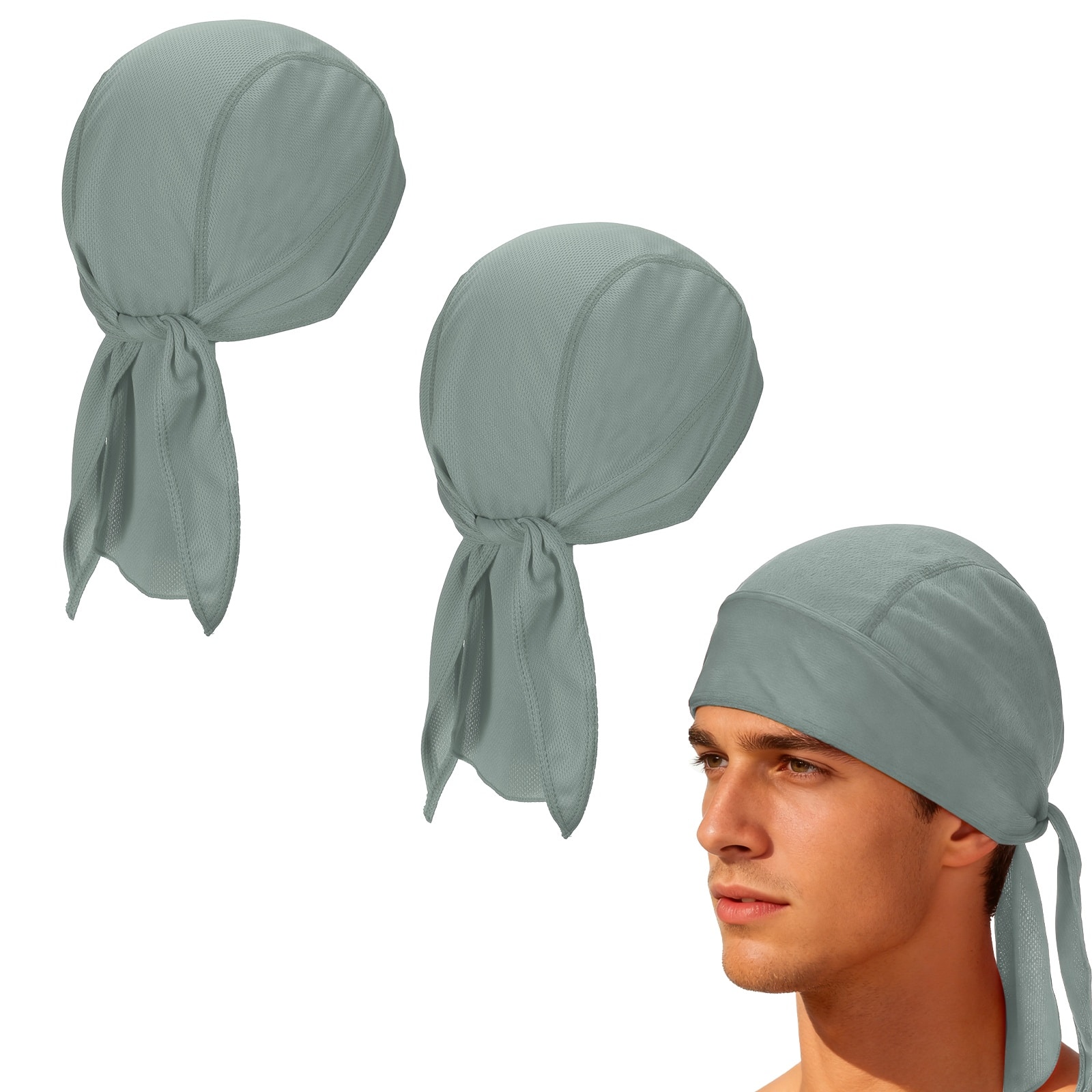Unique Bargains - Cooling Do Rags, Sweat Wicking Skull Caps, Breathable Motorcycle Head Wrap, 2pcs - For M/W, Cycling/Running/Hiking - Light Gray