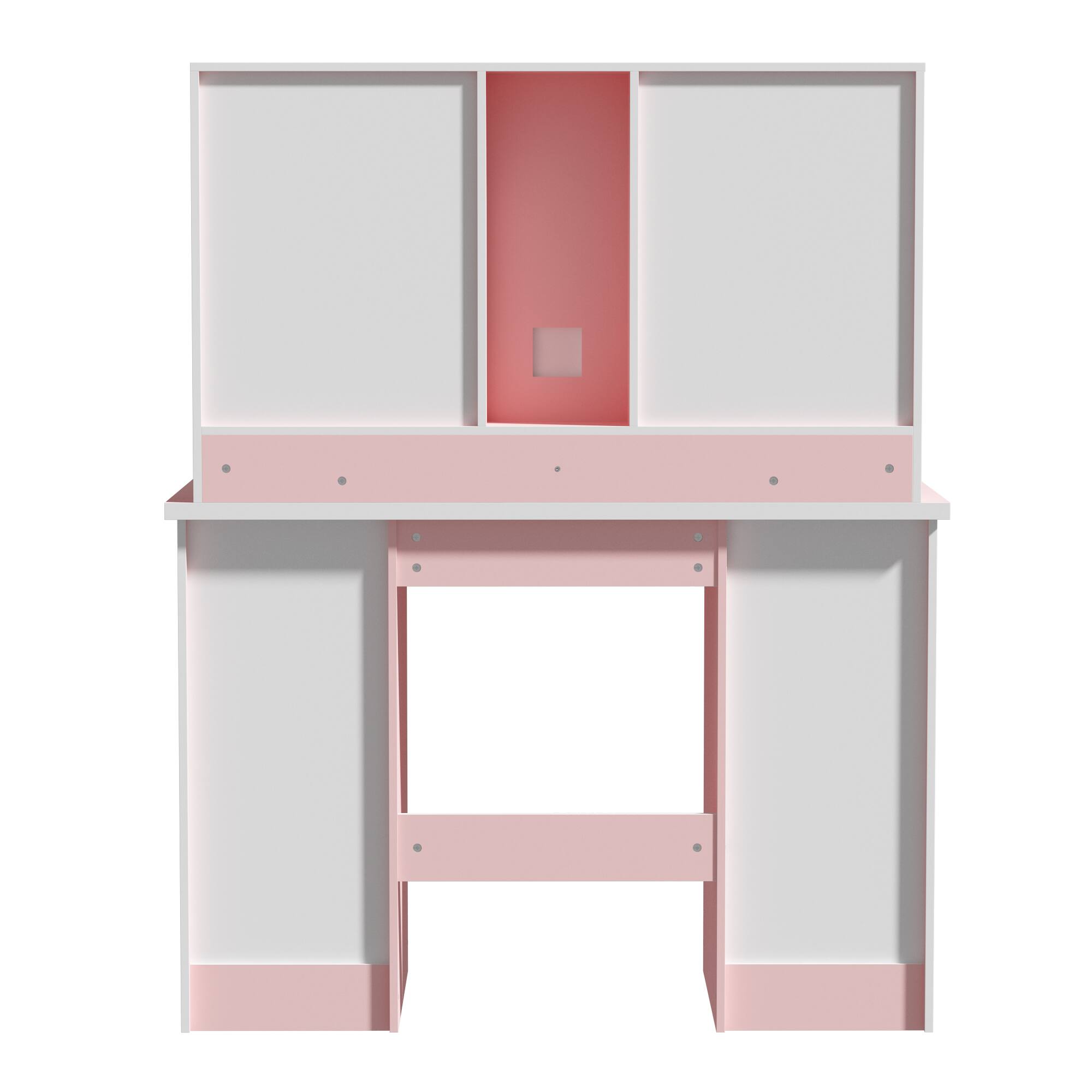 Back. Famapy - Princess - Style Smart Vanity Table with Lighted Mirror - Your Ideal Makeup Station - Pink.