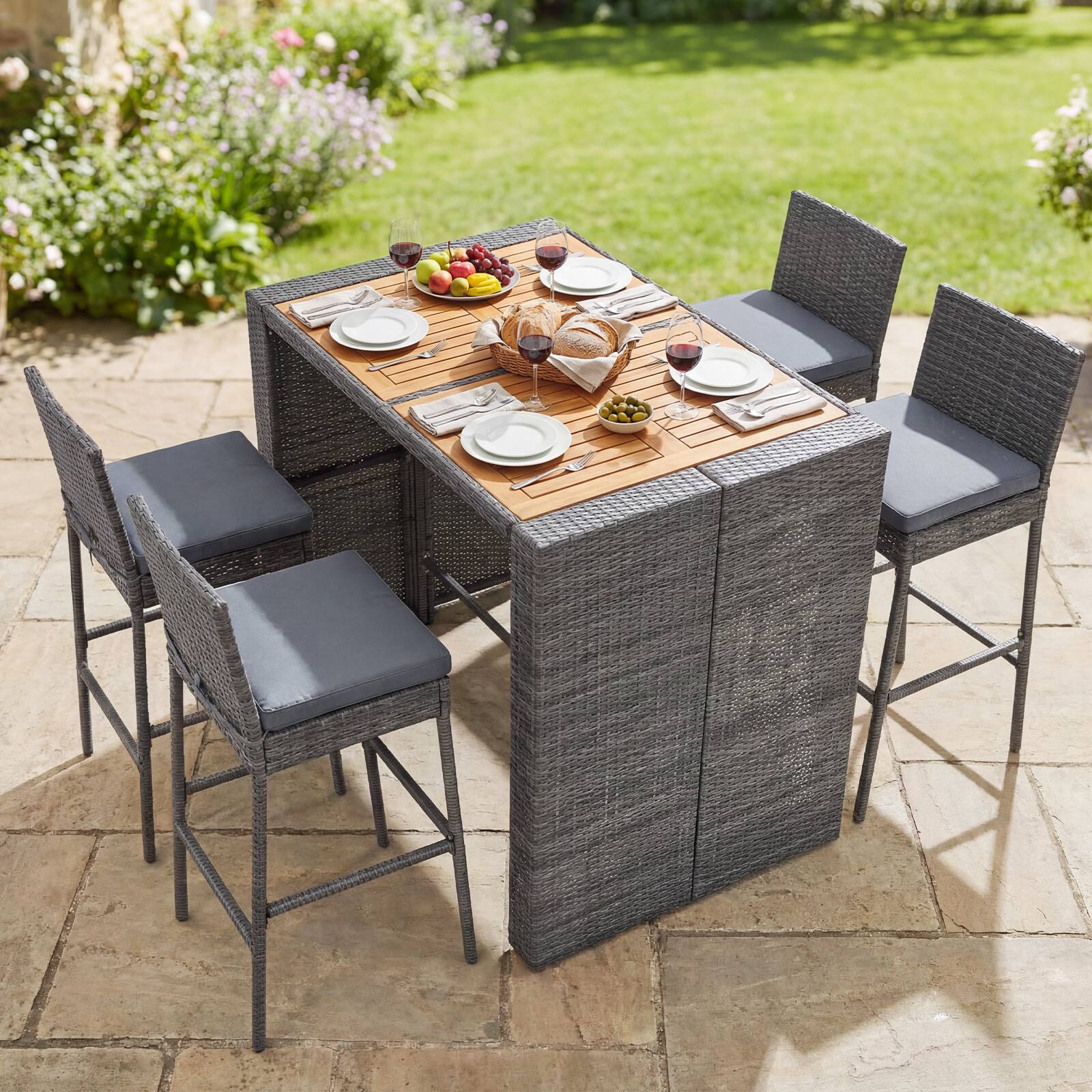 Alt View 1. Costway - Costway 5-Piece Patio PE Wicker Bar Set with Backrest and Footrest for Garden, Poolside - Mix Gray + Gray.
