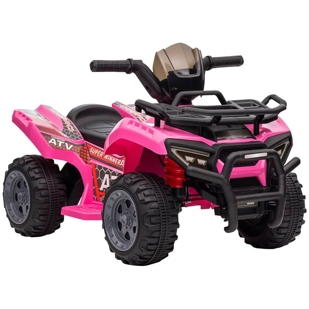 BreeBe - Aosom 6V Kids ATV Four-Wheeler ride on Car, Motorized Electric Quad w/ Songs, Battery Powered, Age 18–36 Months - Pink