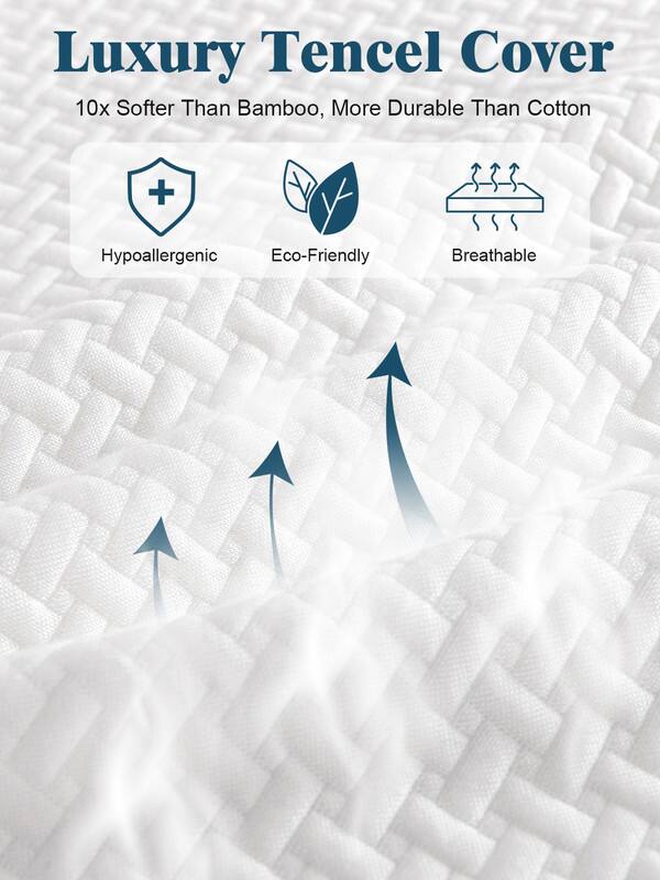 Luxury Tencel Cover

10x Softer Than Bamboo, More Durable Than Cotton

- Hypoallergenic
- Eco-Friendly
- Breathable
