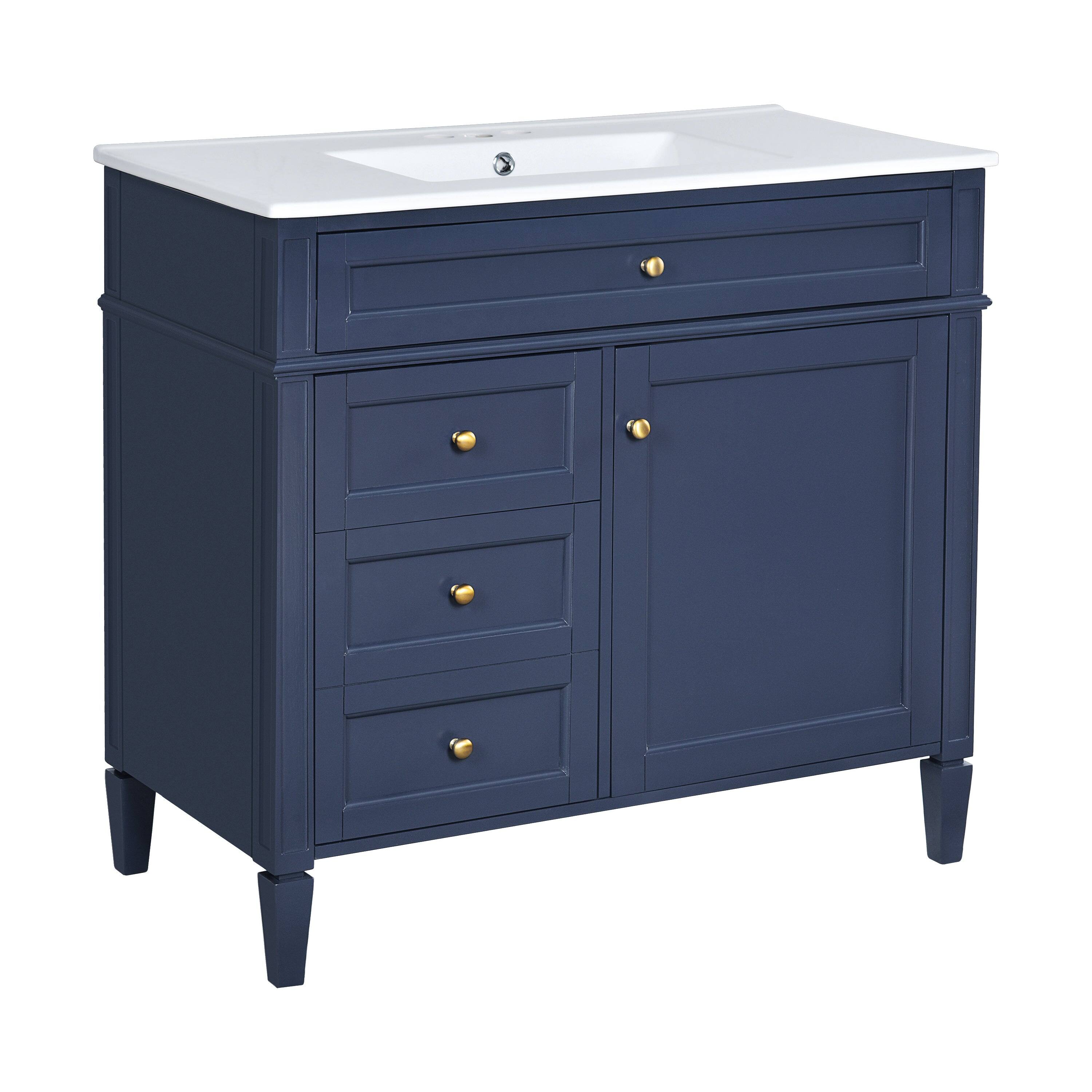 Alt View 10. Boyel Living - 36 Inch Modern Bathroom Vanity with Ceramic Sink Three Drawers Blue - Blue.