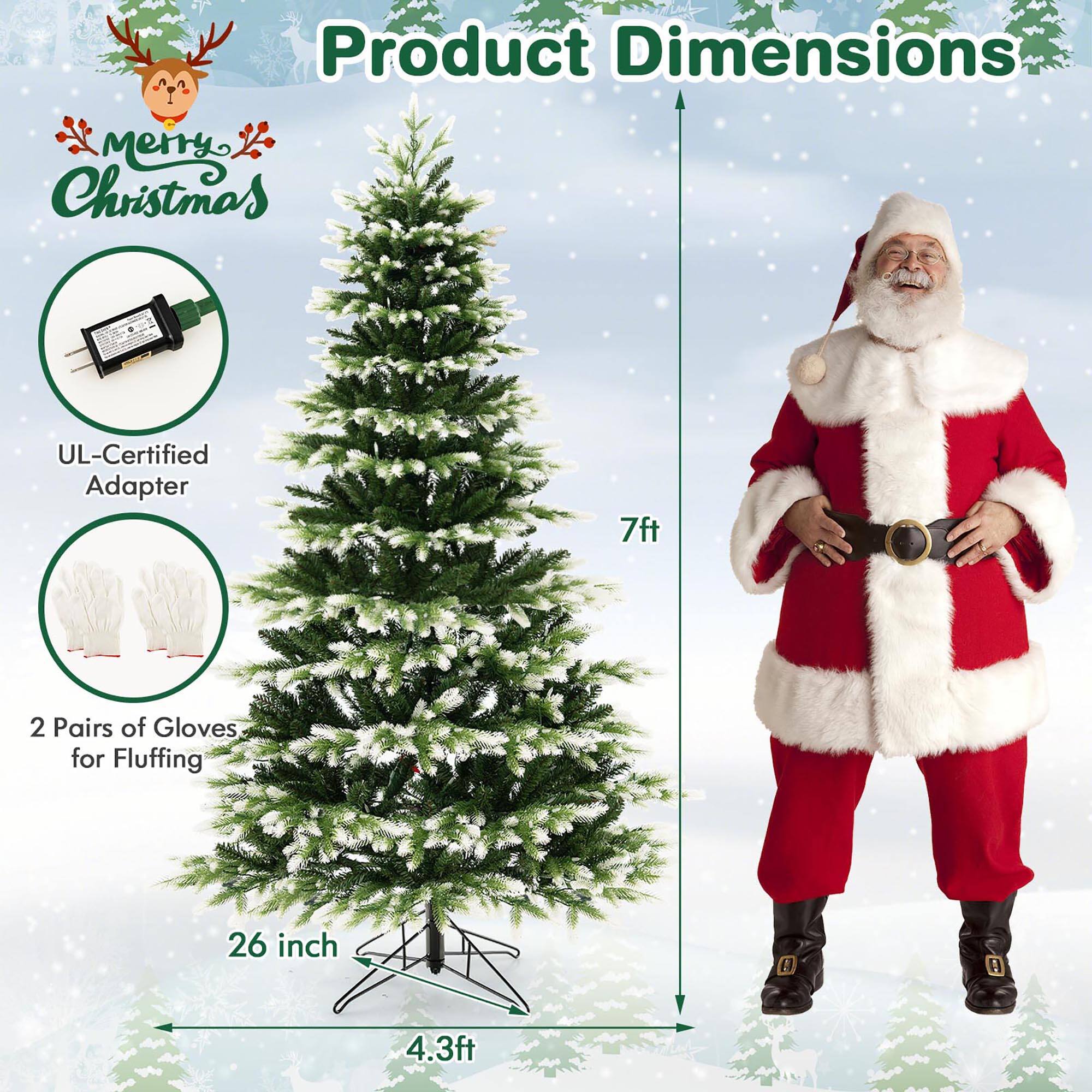 Product Dimensions

Merry Christmas

- UL-Certified Adapter
- 2 Pairs of Gloves for Fluffing

- 7ft
- 26 inch
- 4.3ft