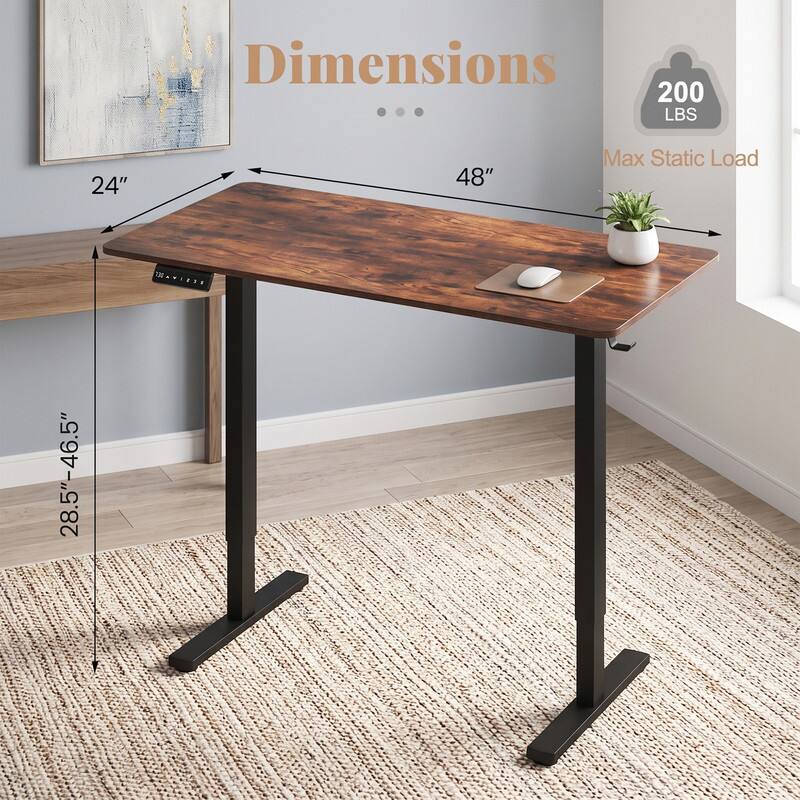 Dimensions: 24" x 48"  
Max Static Load: 200 LBS  
Height Range: 28.5" - 46.5"