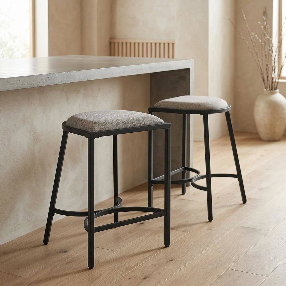 Alt View 5. FurniFact - Counter Height Bar Stool Set with Plush Upholstery and Wooden Legs - Gray.