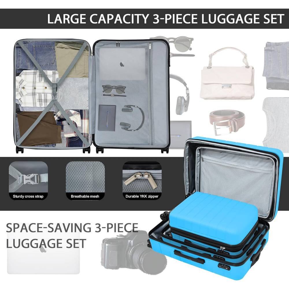 LARGE CAPACITY 3-PIECE LUGGAGE SET

- Sturdy cross strap
- Breathable mesh
- Durable YKK zipper

SPACE-SAVING 3-PIECE LUGGAGE SET